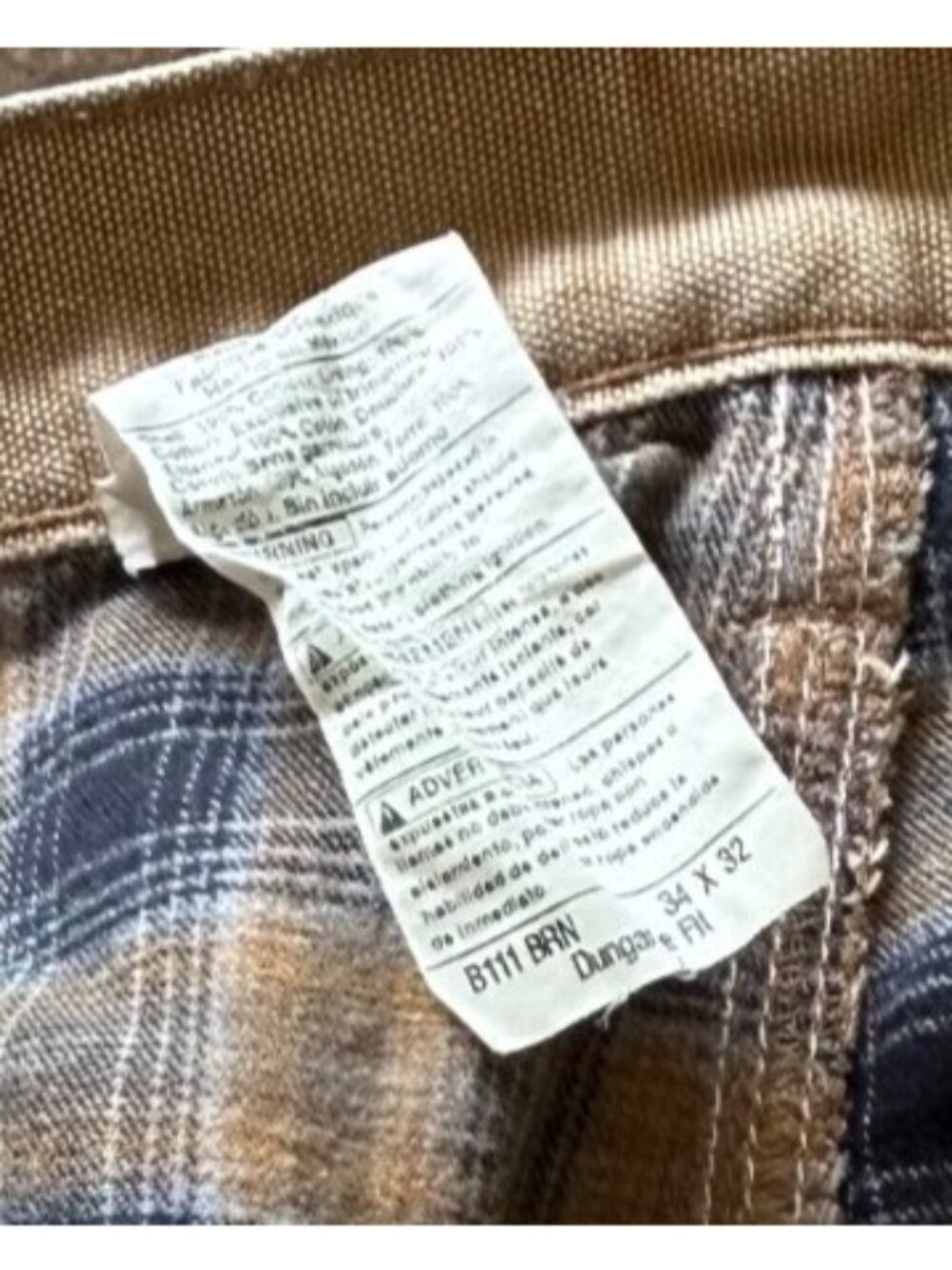 Carhartt B111 BRN Dungaree Tan Canvas Flannel Lined Workwear Pants 34 X 32 - Picture 10 of 10